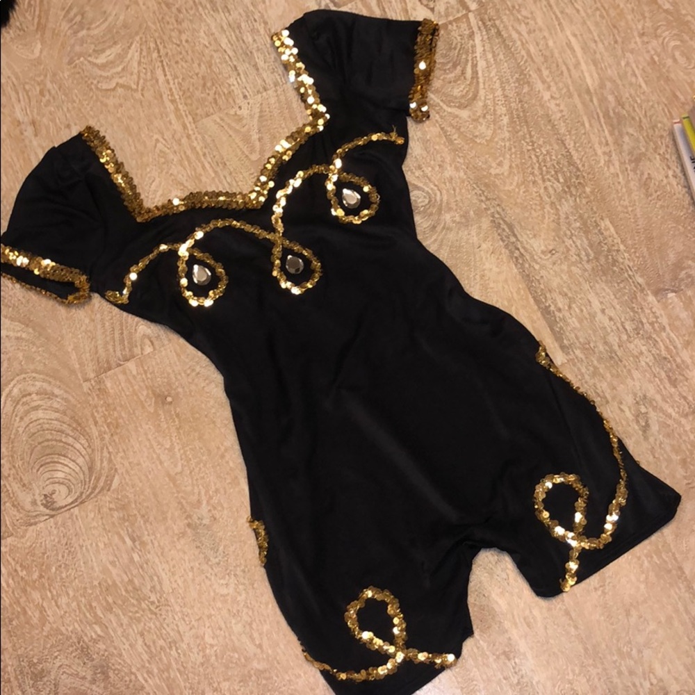 Vintage romper black gold sequin XS